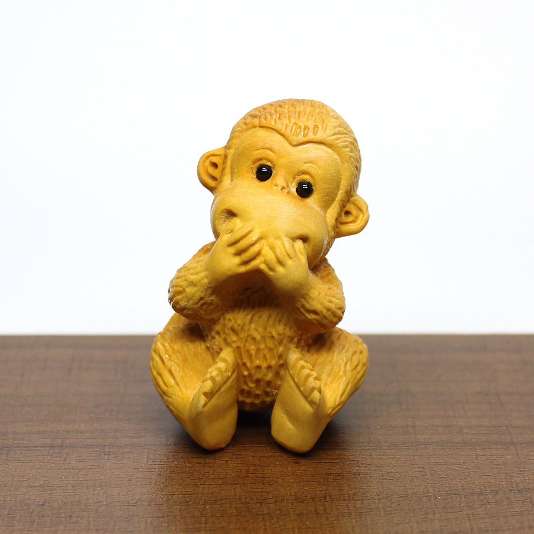 木雕黄杨木不说办公室家居小猴子生肖不动不看不听木雕