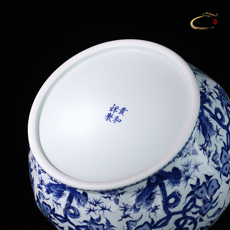 青花京德贵和祥景德镇茶罐家用商务礼品陶瓷缠枝寿桃茶叶罐