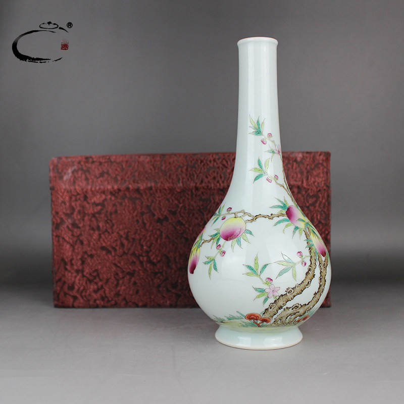 贵和祥粉彩寿桃天球景德镇手工陶瓷插花家居工艺饰品茶道