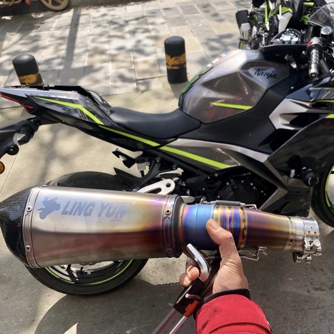 凌云特技改装川崎ninja400排气钛合金中尾段快拆消音摩托车排气管