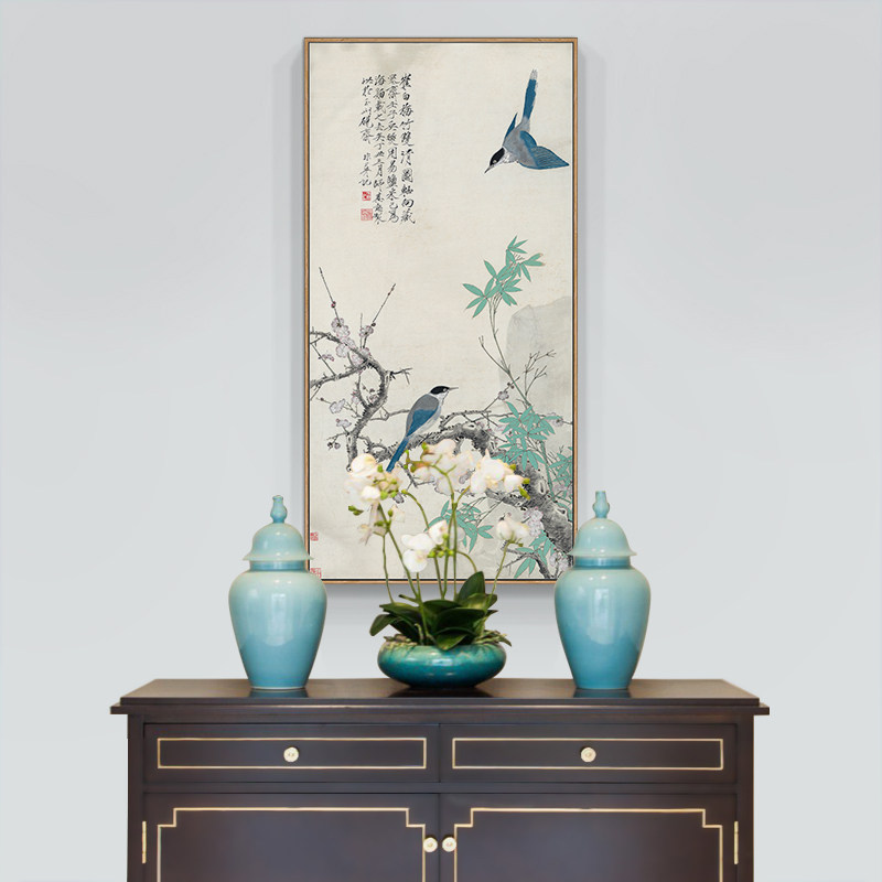 中国国风花鸟画字画花开富贵竖版中式进门门墙玄关国画