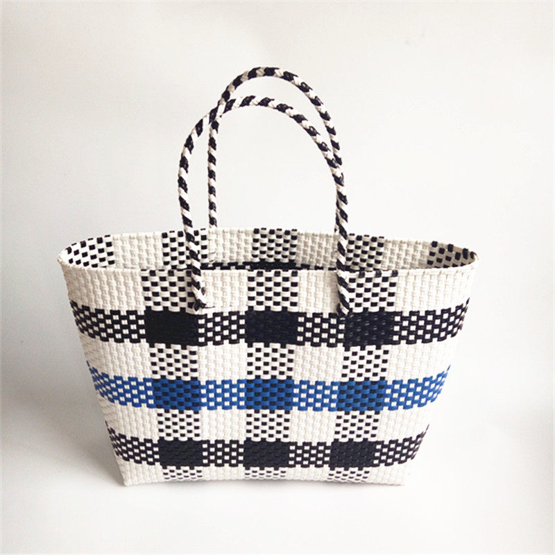 高端手工编织包出口出口日韩单肩购物袋手提包黑白购物篮