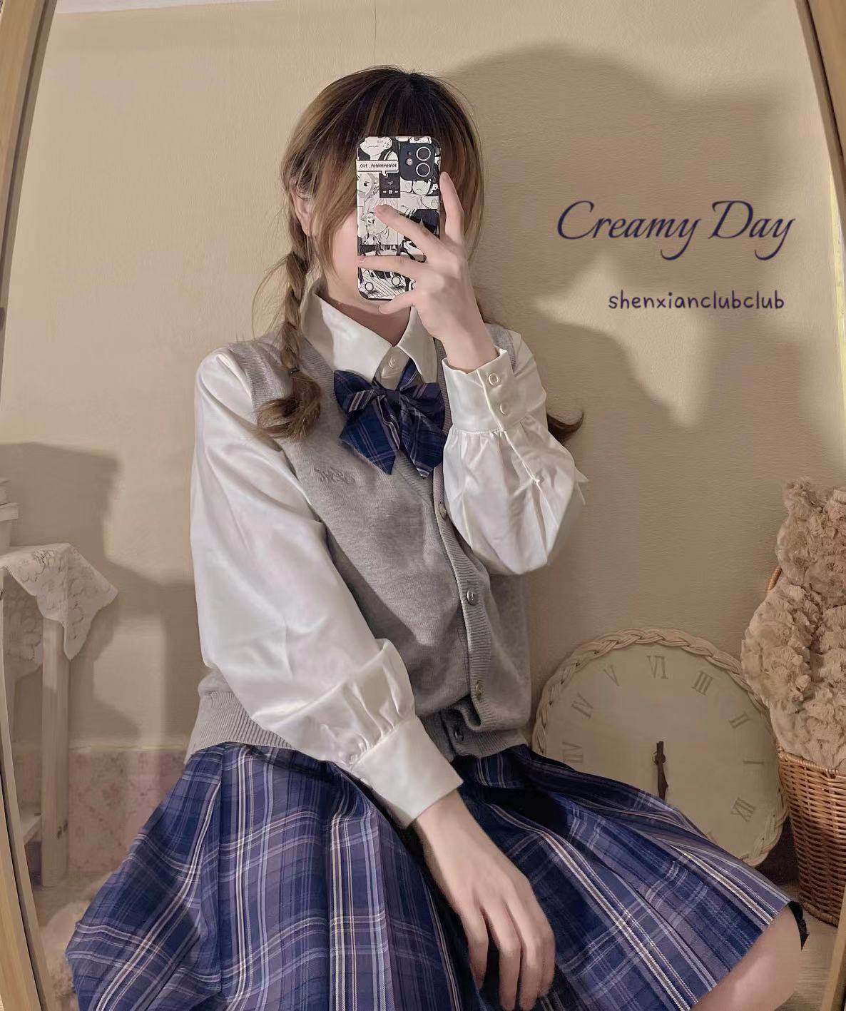 神仙club原创jk格裙月下正统蓝紫蓝紫色色格半身裙