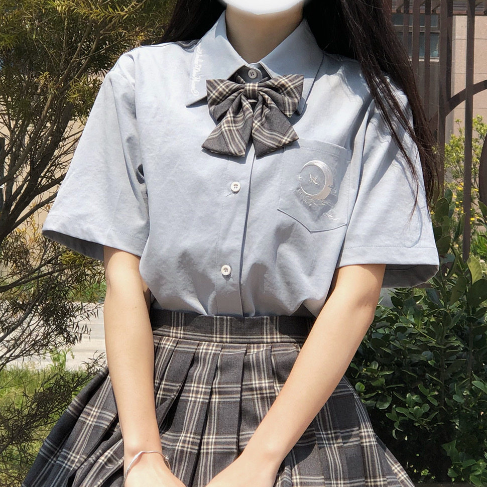 【神仙club】原创jk 月下鹤 全棉精致刺绣短袖衬衫 (预约)