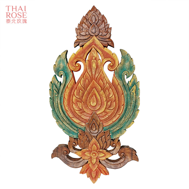 泰国莲花花图腾木雕壁饰东南亚荷花轻奢实木客厅壁饰