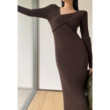 Maryme Wool Dress Women's 2021 Spring And Autumn New Slim Fit V-neck With Long Over Knee Bottomed Knitted Dress Maryme Wool Dress Women's 2021 Spring And Autumn New Slim Fit V-neck With Long Over Knee Bottomed Knitted Dress