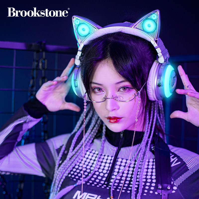 耳机美国brookstone猫耳头戴无线蓝牙猫耳朵发光少女游戏电竞头戴耳机
