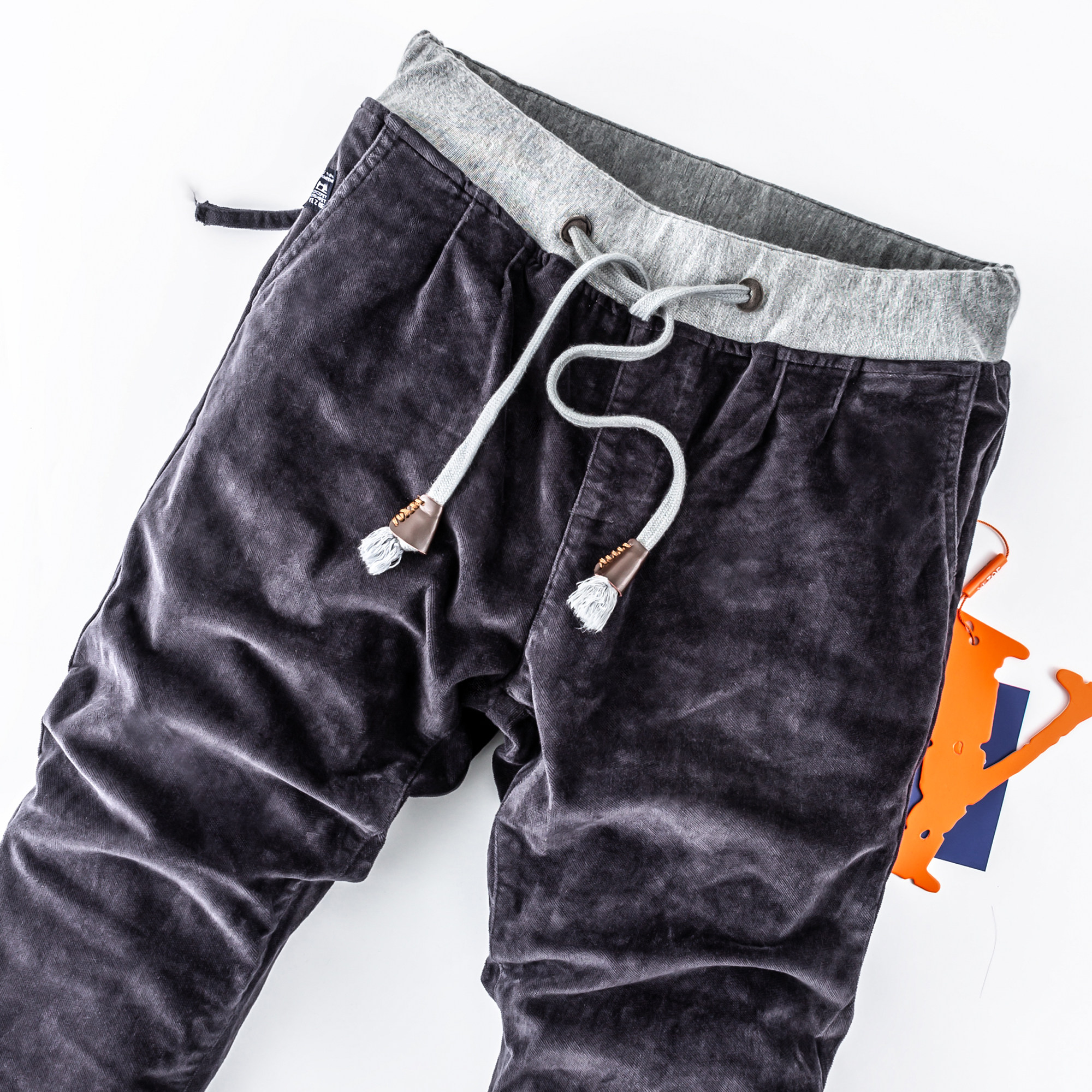 春季新款平绒松紧休闲裤男士韩版潮流修身直筒休闲裤