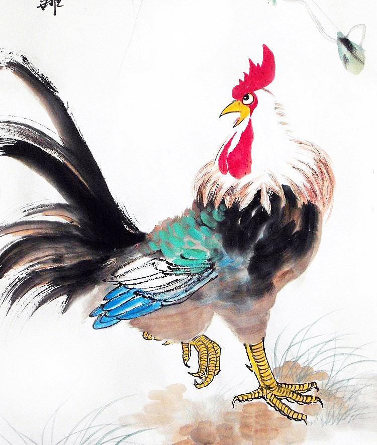 手绘国画水墨画写意公鸡玄关过道儿童房挂画装饰画国画