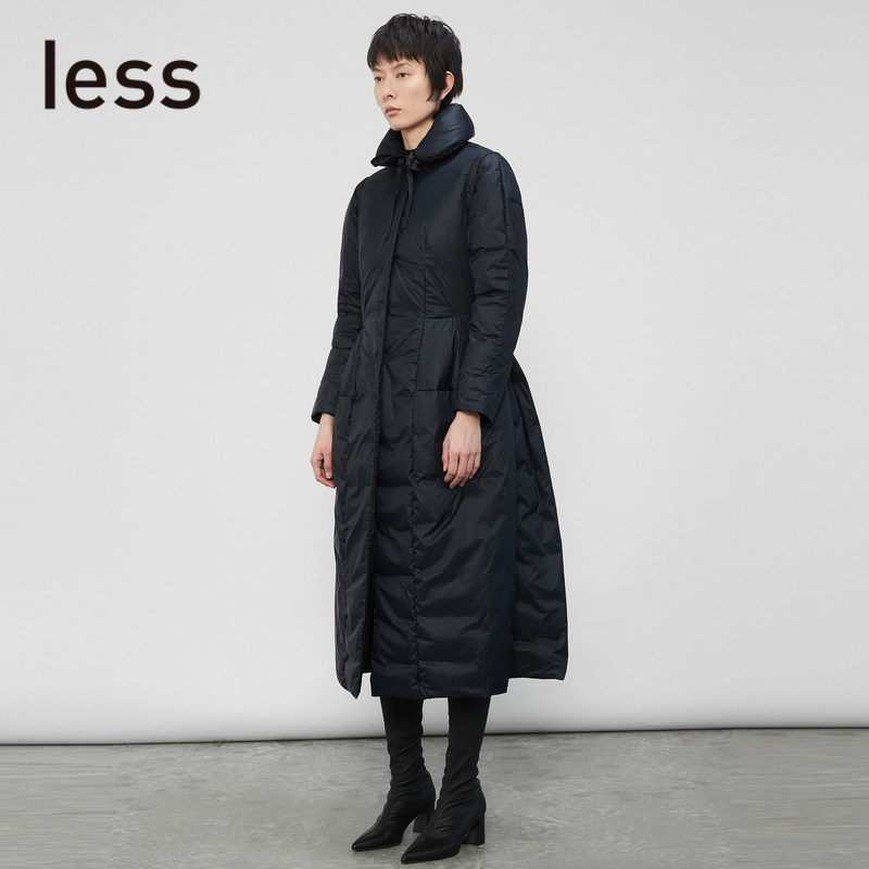 less女装秋冬固定式领子收腰轻便羽绒服女中中长羽绒服