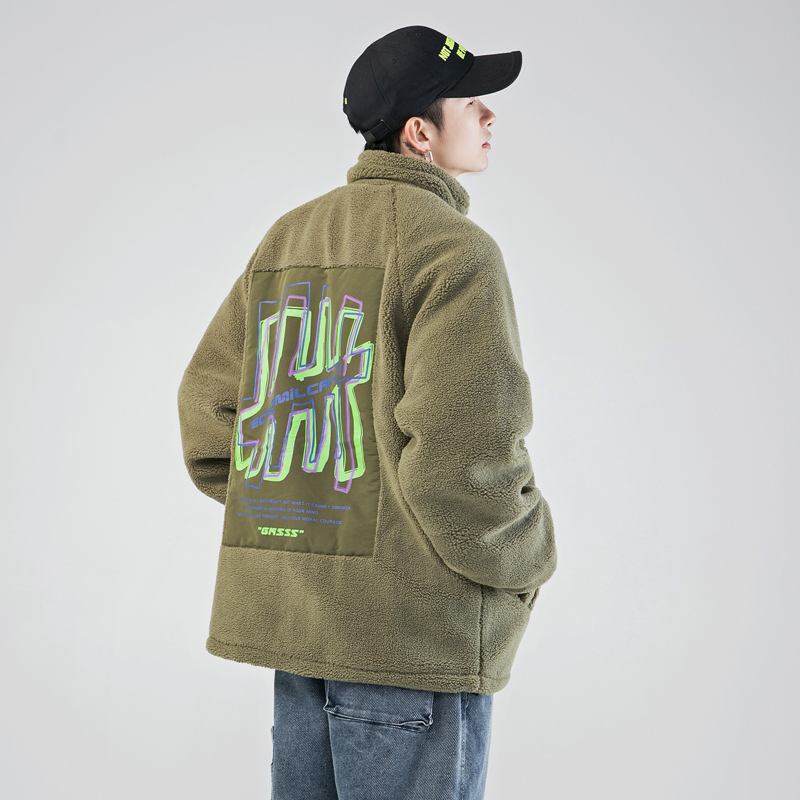 冬装2022年新款摇粒绒羊羔毛棉服男潮牌加厚韩版宽松立领棉衣外套