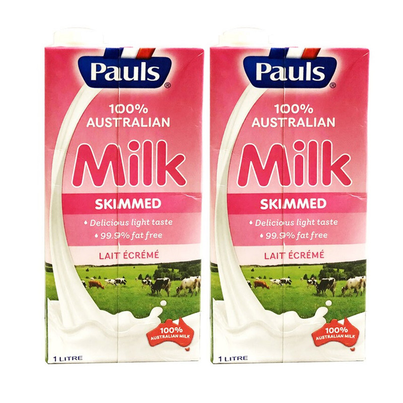 澳大利亚进口保利pauls脱脂纯牛奶1l2支整箱早餐纯牛奶