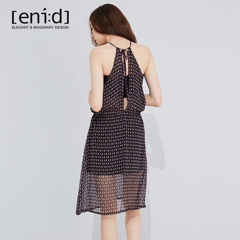 enid夏新品新品真丝连衣裙印花小个子抹胸桑蚕蚕丝连衣裙