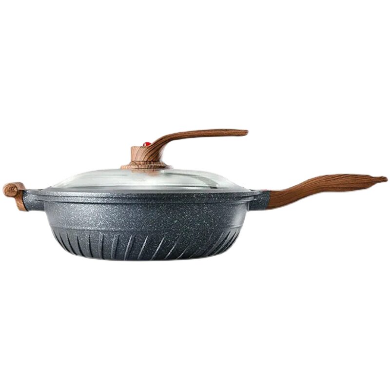 麦饭石微压炒锅不粘锅无油烟锅家用平底锅煎锅电磁炉炒锅