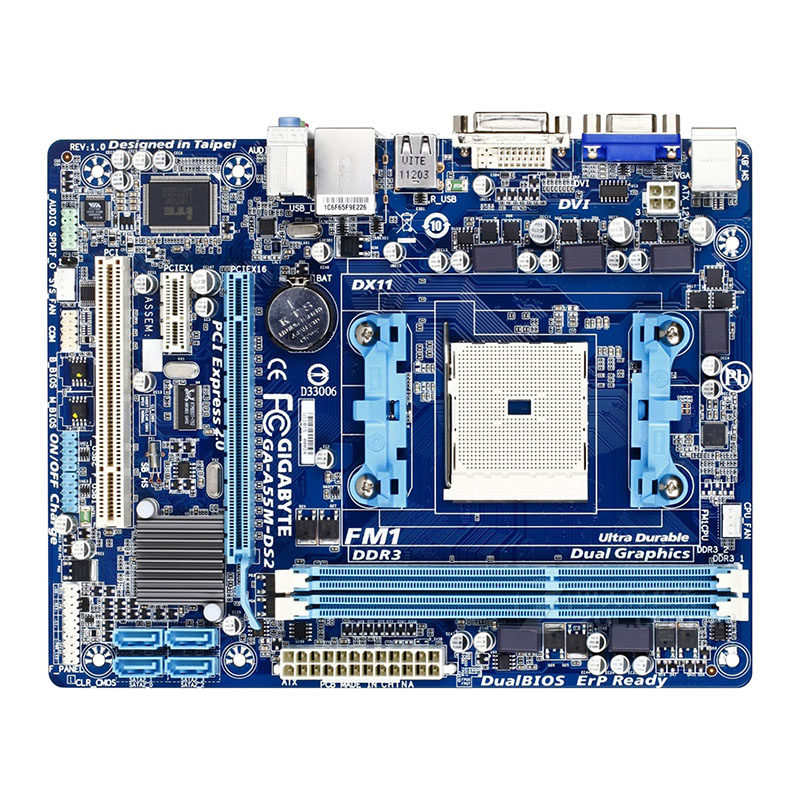 gigabyte/技嘉 a55m-ds2 fm1主板兼容ddr3 a75 a6 a8 四核dvi主板