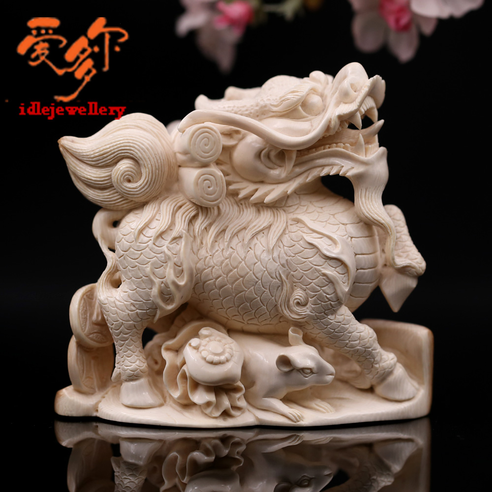 摆件猛犸猛犸象麒麟保真象牙手工雕冰料满牙雕摆件