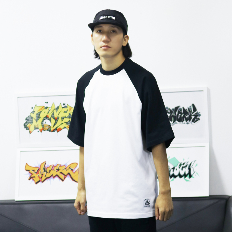 bboy宽松 纯色t恤 重磅街舞嘻哈打底hiphop小领口净色插肩袖 滑板