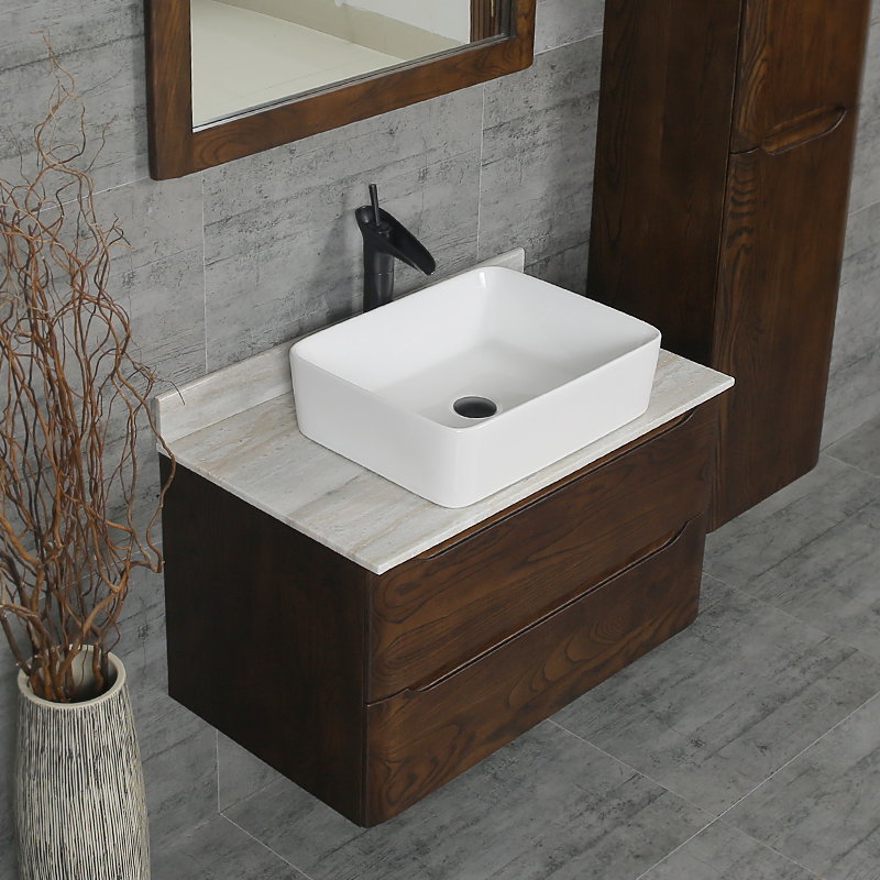 北欧浴室柜组合大理石台面面盆实木现代简约挂墙卫生间浴室柜组合