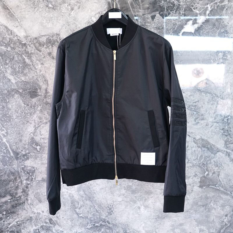 21春季新款TB夹克外套男女同款男士修身棒球领镂空四道杠立领外套