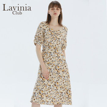 Lavinia Club Lavinia summer ໃໝ່ ເສື້ອຍືດຄໍສີ່ຫຼ່ຽມພິມອອກແບບກະທັດຮັດແບບ R13L48