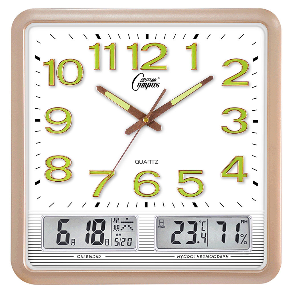 康巴丝时尚挂钟客厅挂表时钟电子方形静音钟表家用夜光大气石英钟