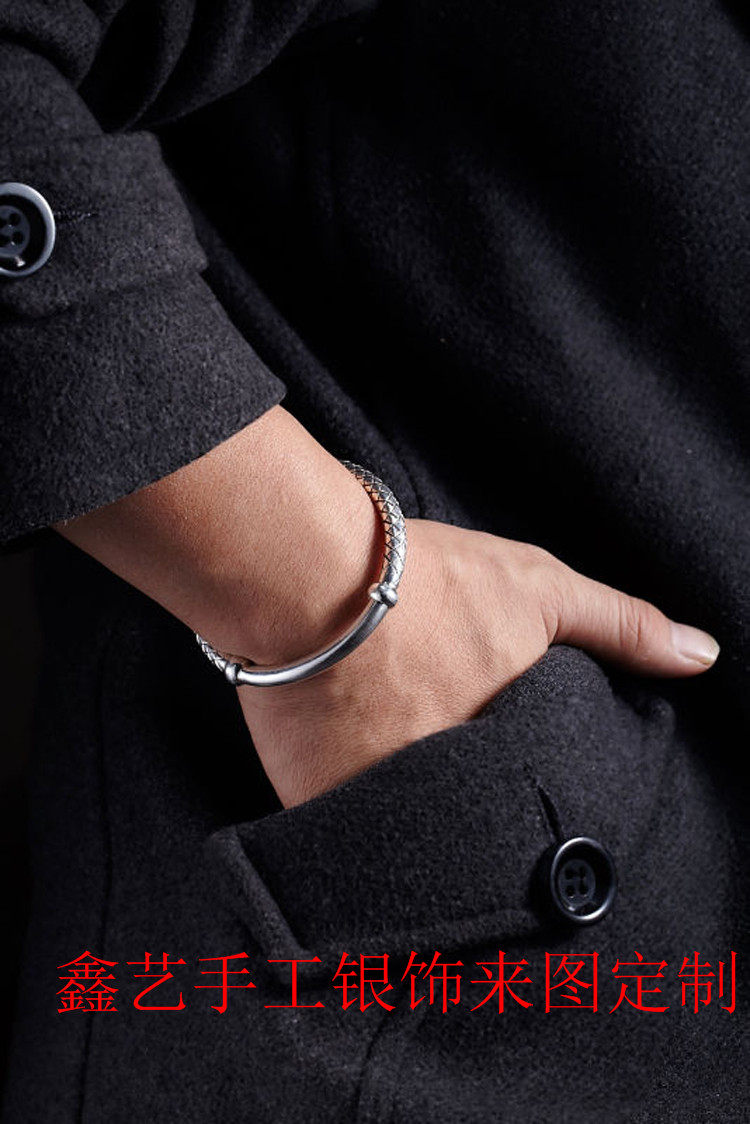 北上广同款男简单纯银手工镯子手镯赵小亮不相信亚文手镯