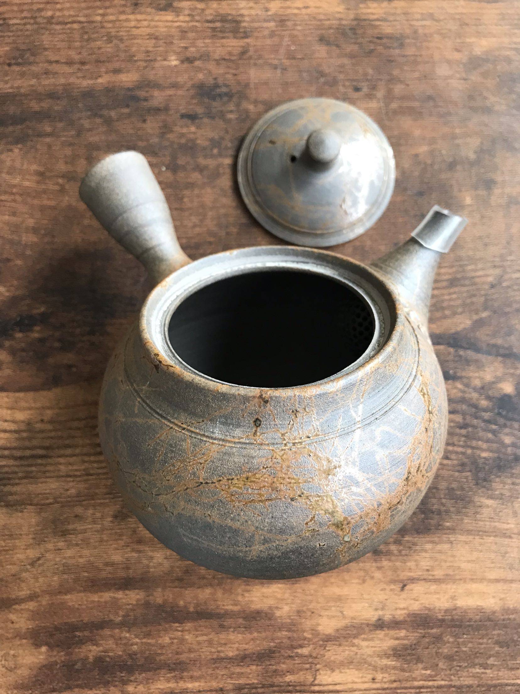 日本常滑烧手工谷川仁作灰色挂藻急须毫升壶泡茶壶