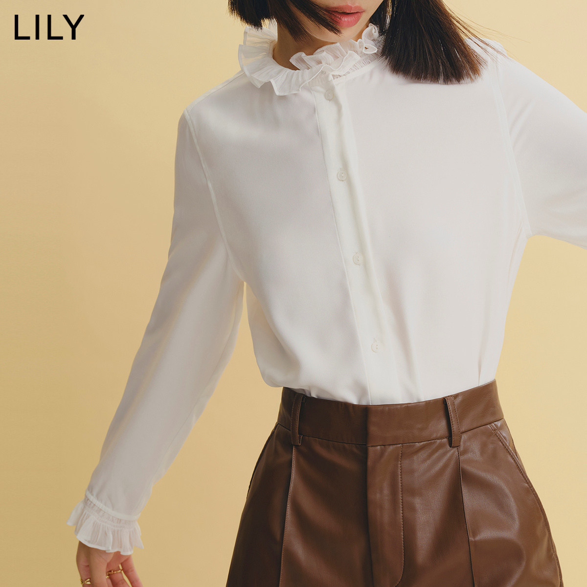 lily2022宽松衬衫白衬衫长袖垂感花边洋气温柔别致衬衫