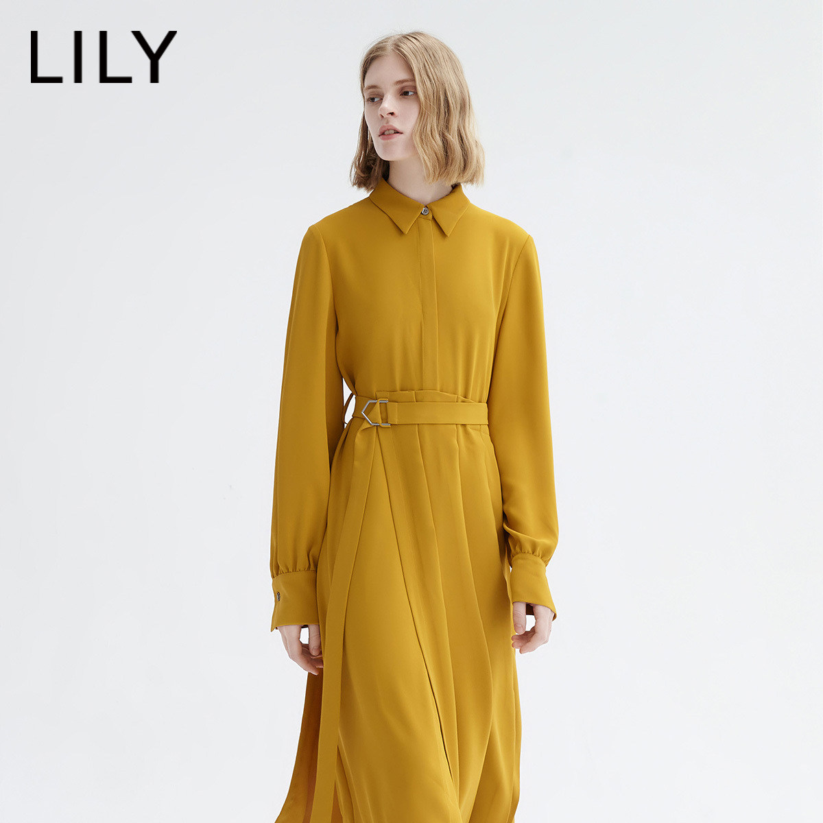 商场同款lily2020秋季新款女装纯色不规则设计长款连衣裙