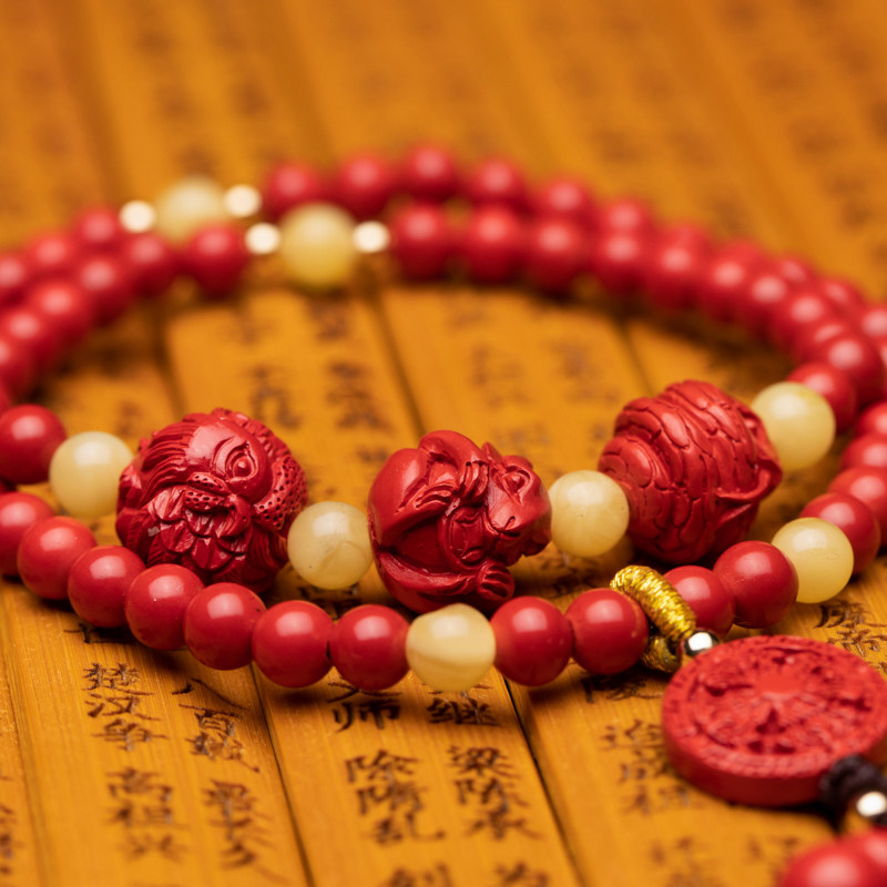 天然原矿灵丹朱砂三合两圈手串手链原创民族风手饰