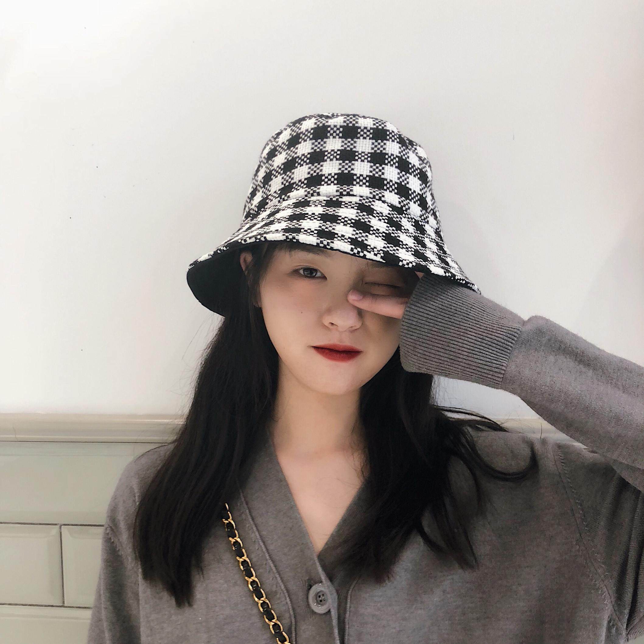 百搭韩国正品angel秋冬新款帽子渔夫英伦格子帽子