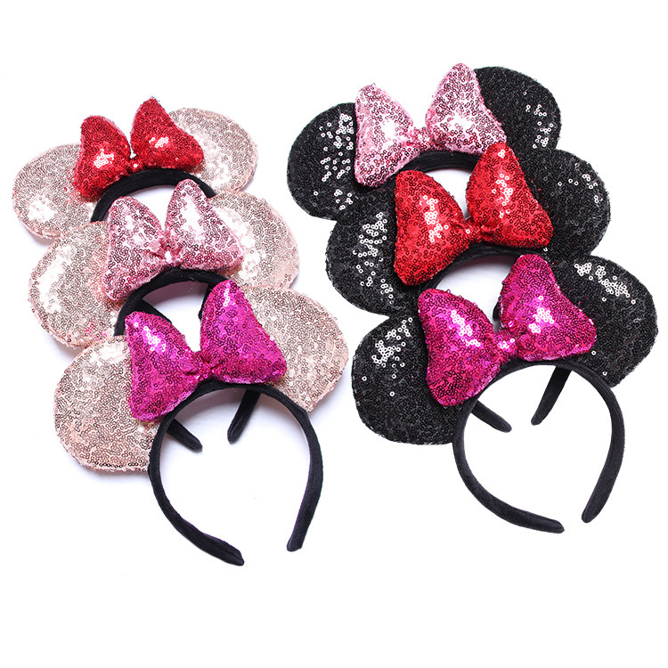 米奇头箍亮片大蝴蝶结发卡可爱卡通装扮头饰品米妮发饰迪士尼发箍