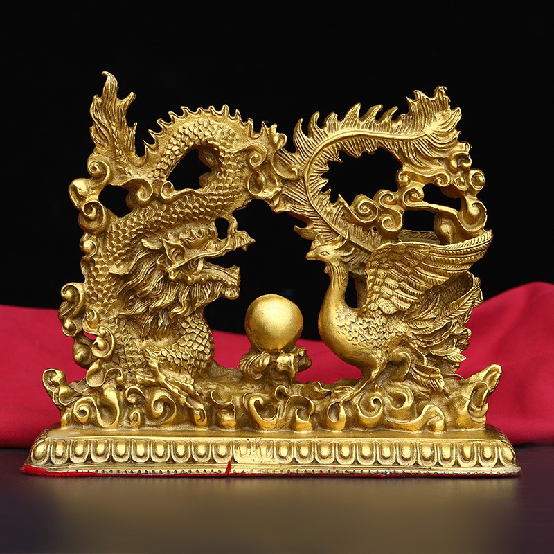 摆件纯铜龙凤一对龙凤戏珠龙凤呈祥家居客厅卧室创意摆件