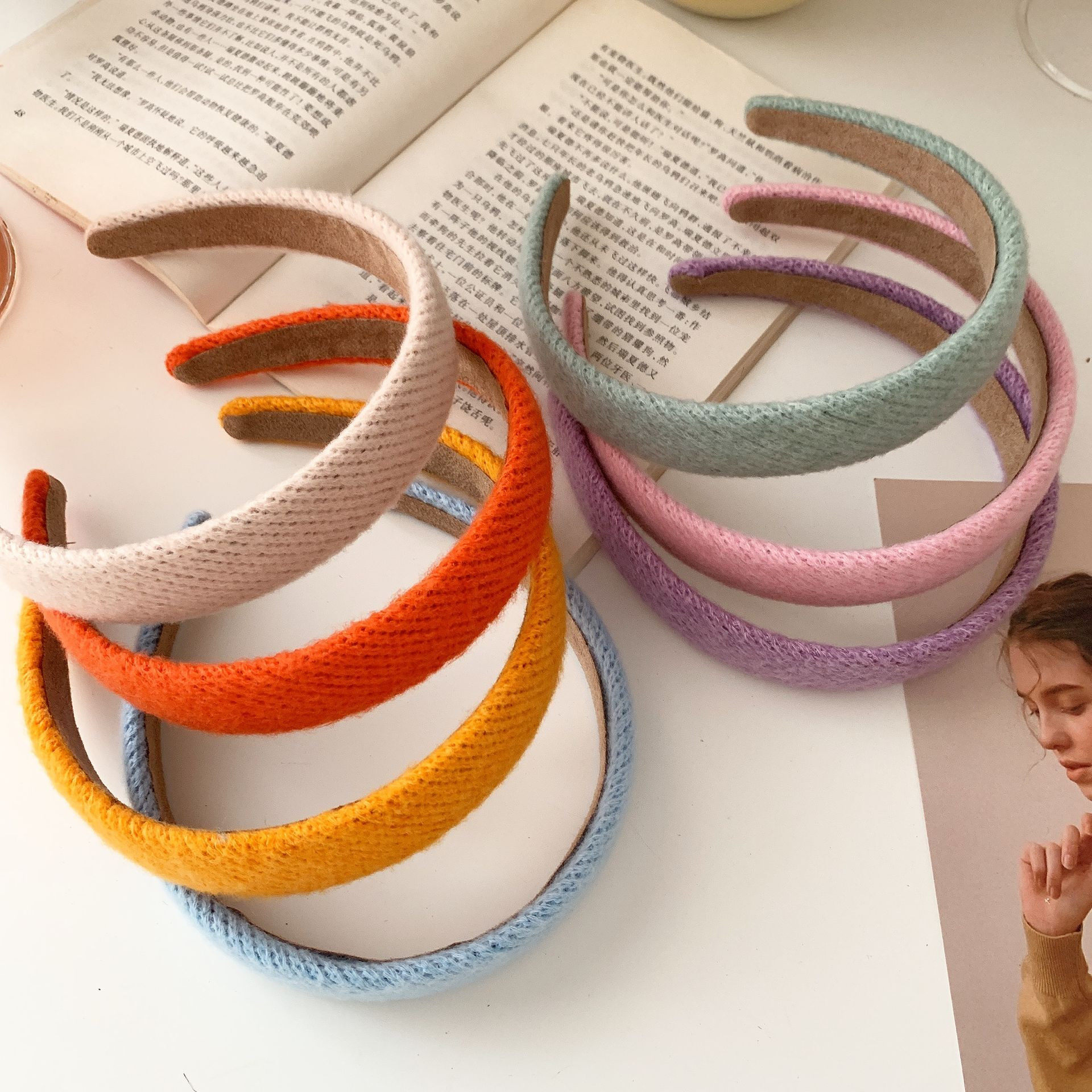 秋冬新款彩色毛线针织发箍法式可爱百搭头箍发饰