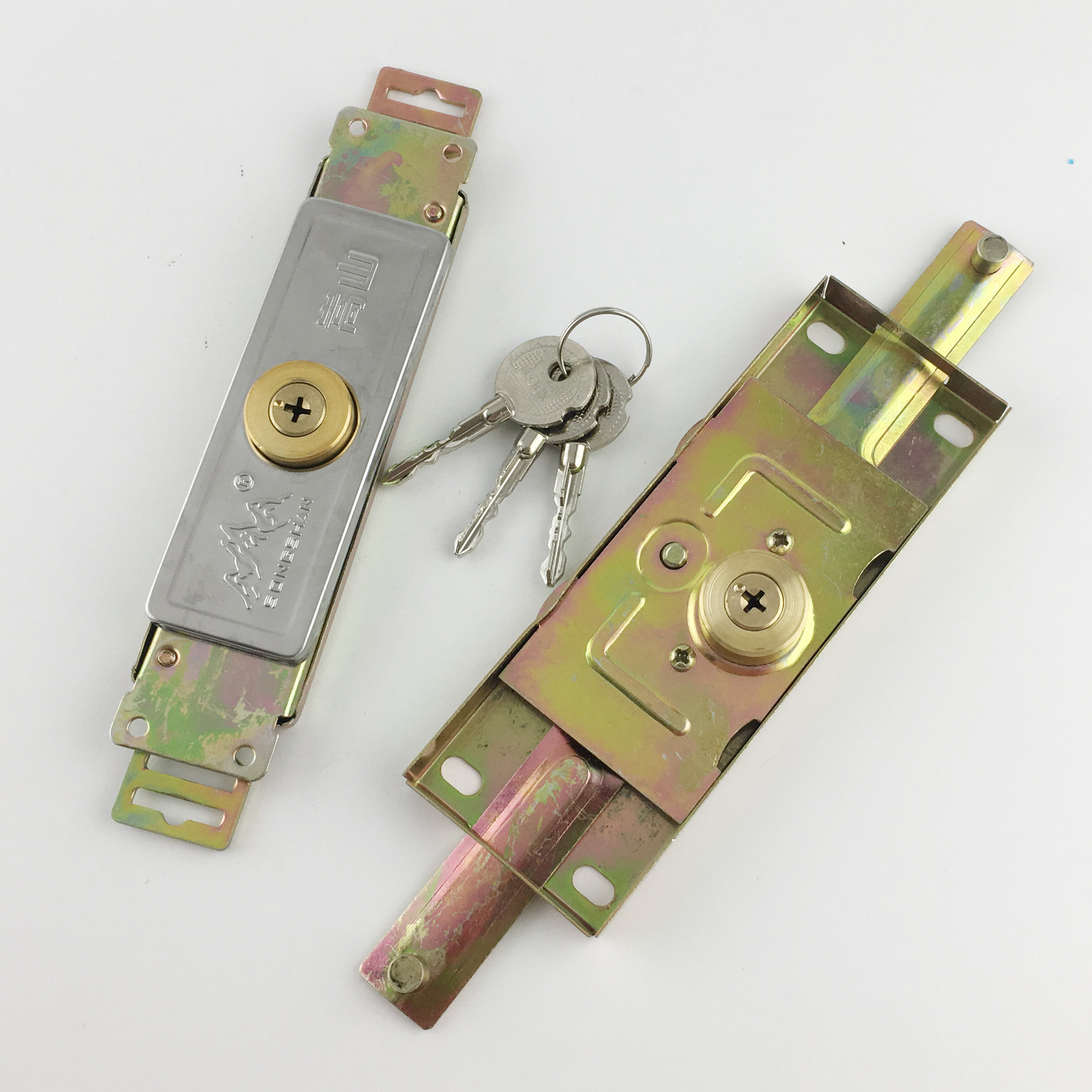 卷闸门锁通用卷帘门锁卷门锁十字防盗门锁铜锁芯中间开底开锁