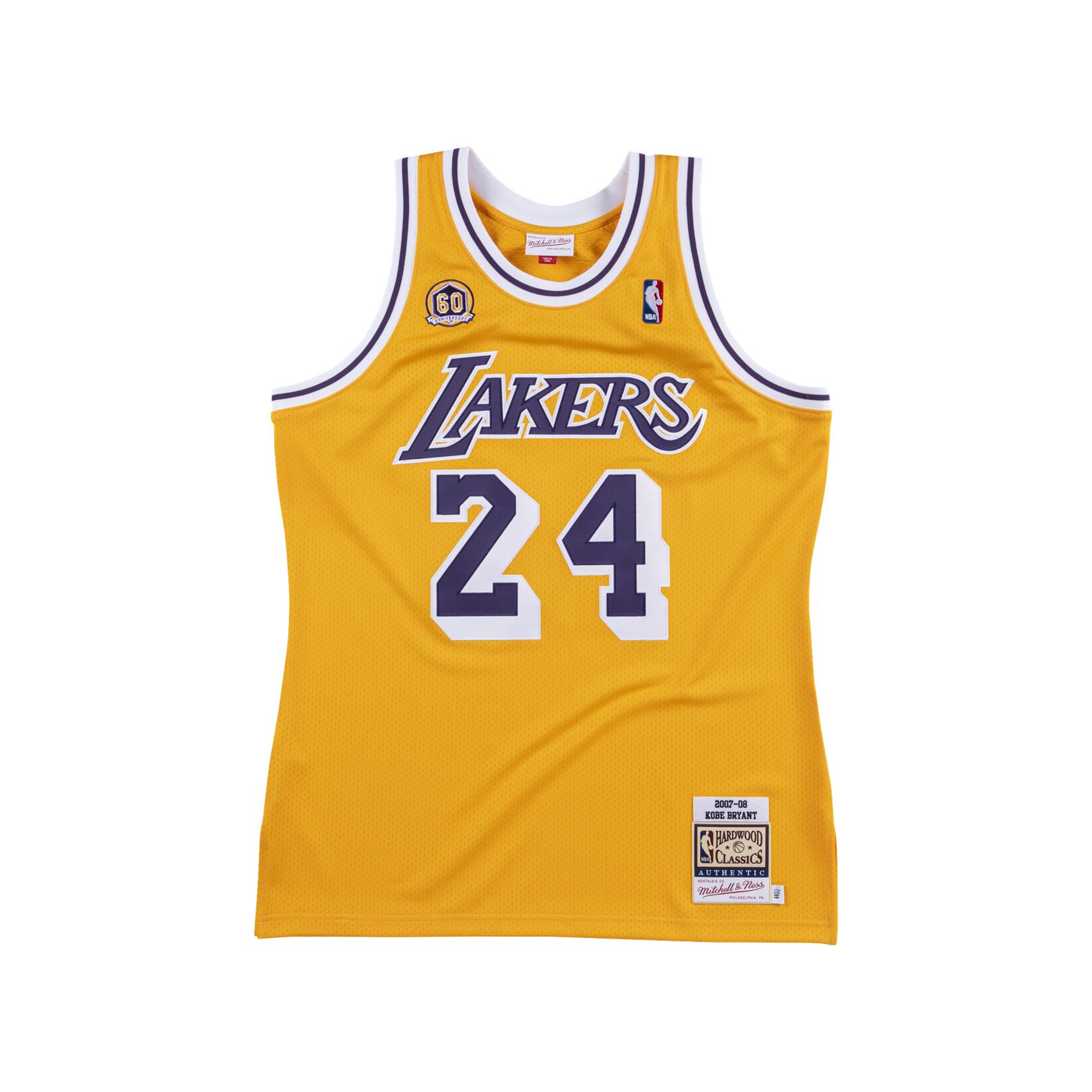 nba-mn复古球衣 authentic湖人队科比 60周年2007-08赛季黄色主场-mc