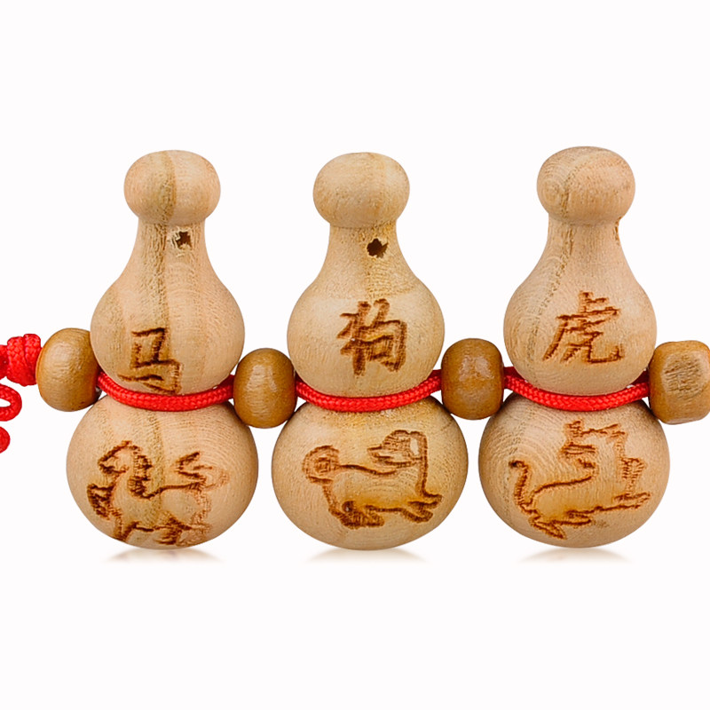 普生缘2022年虎马三合三合贵贵人桃木生肖寅午戌葫芦摆件