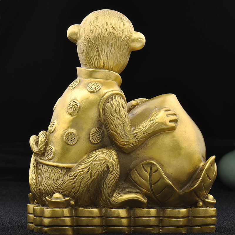 普生缘纯铜金猴献桃猴子风水摆件寿桃生肖祝寿摆件