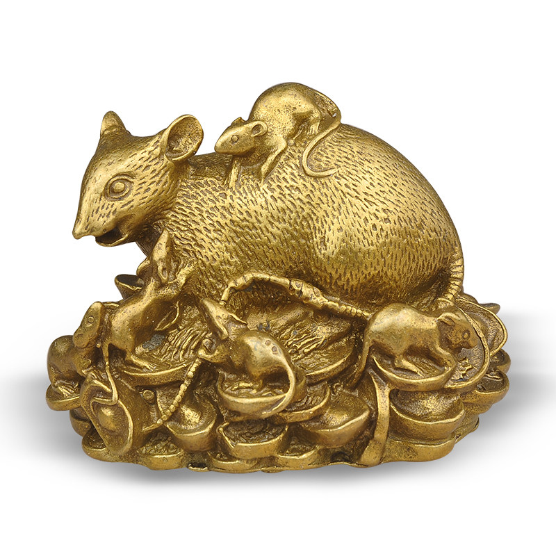 普生缘纯铜招财老鼠摆件铜鼠金钱属鼠者吉祥物家居风水饰品