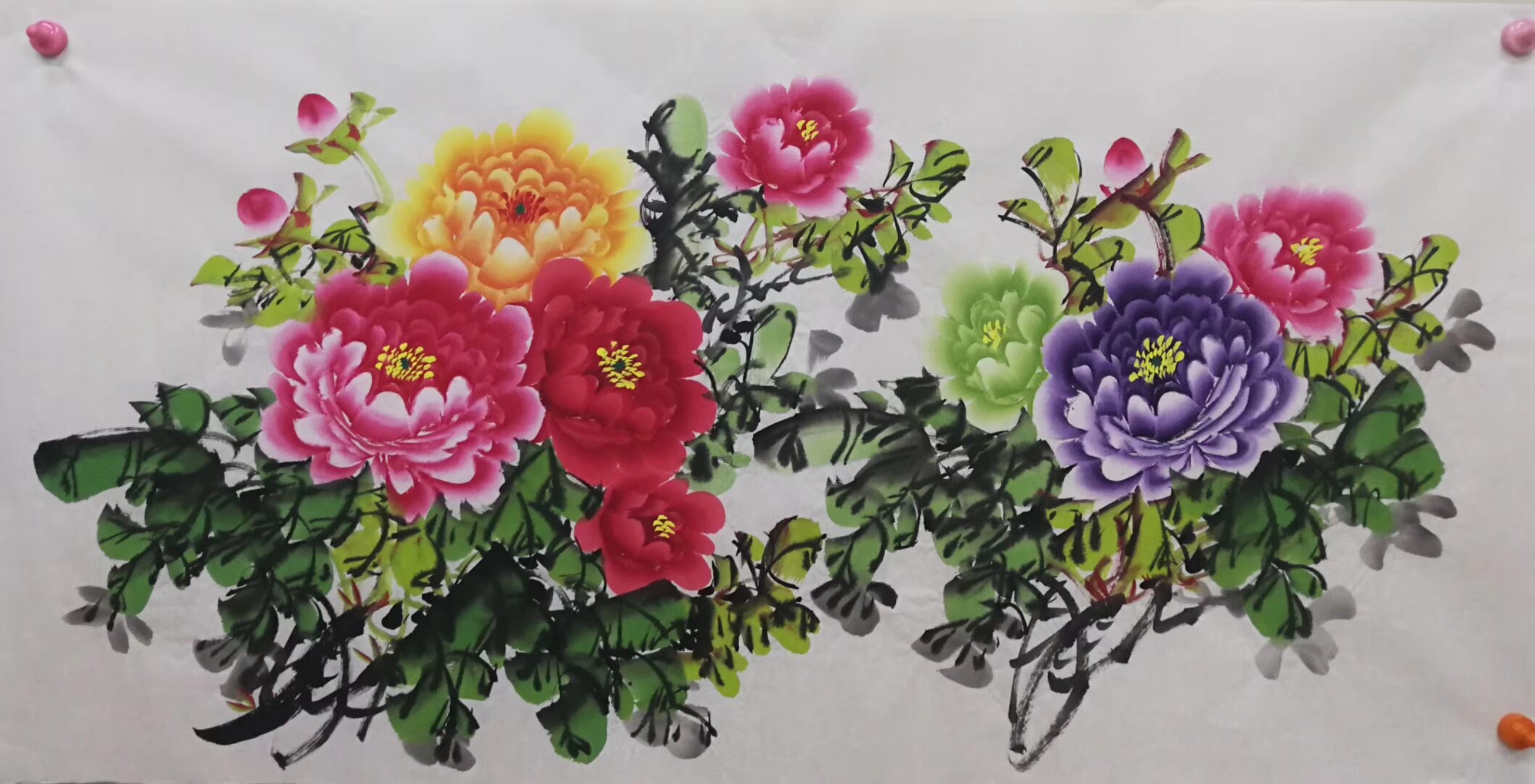 国画真迹四尺书画手绘牡丹花鸟装饰画字画横幅国画