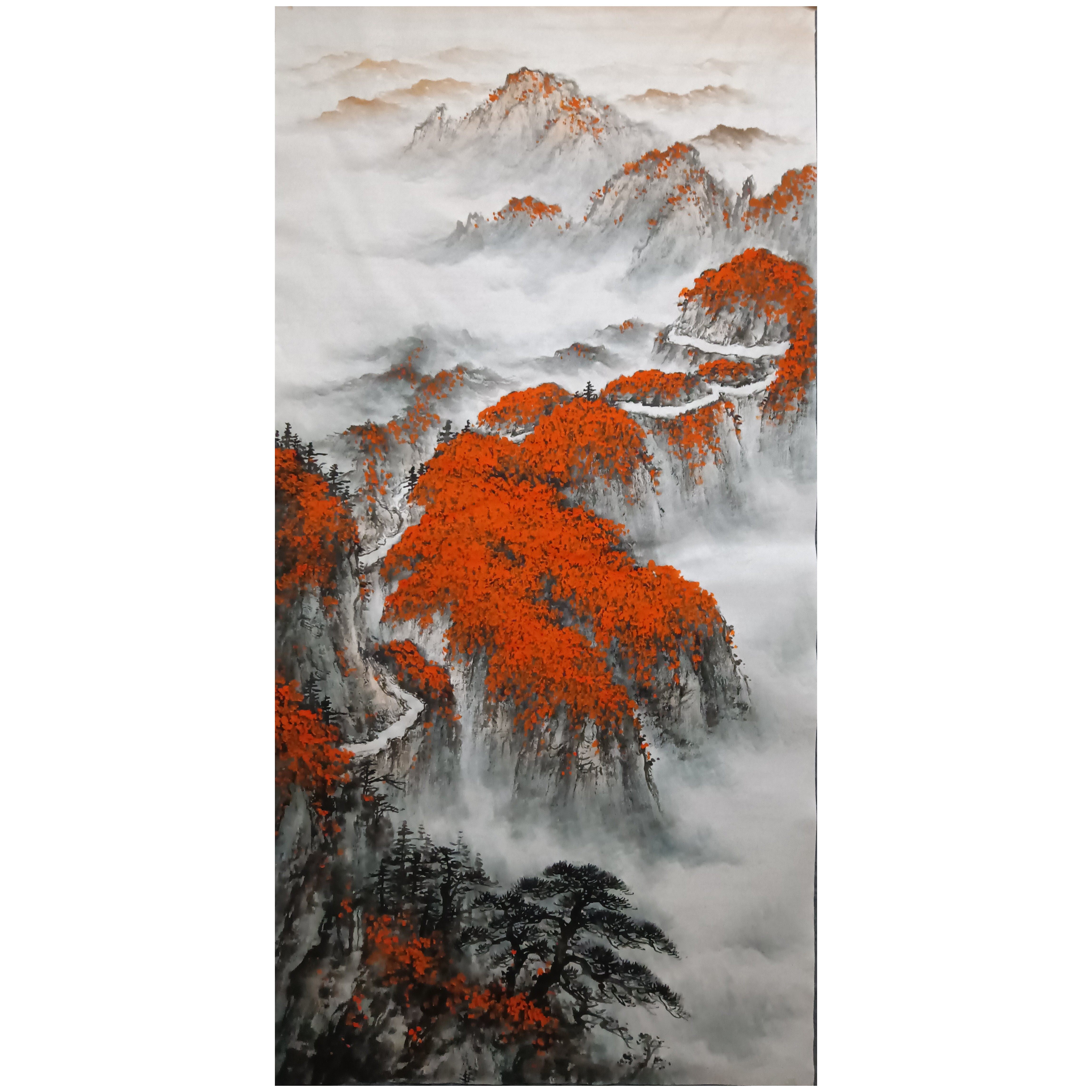 定制手绘真迹国画旭日东升山水画客厅挂画玄关办公室国画