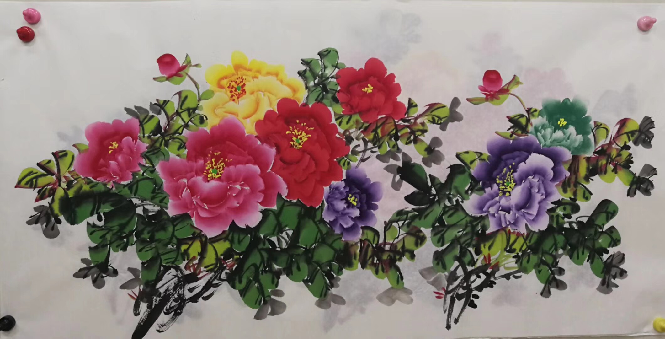 国画真迹四尺书画手绘牡丹花鸟装饰画字画横幅国画