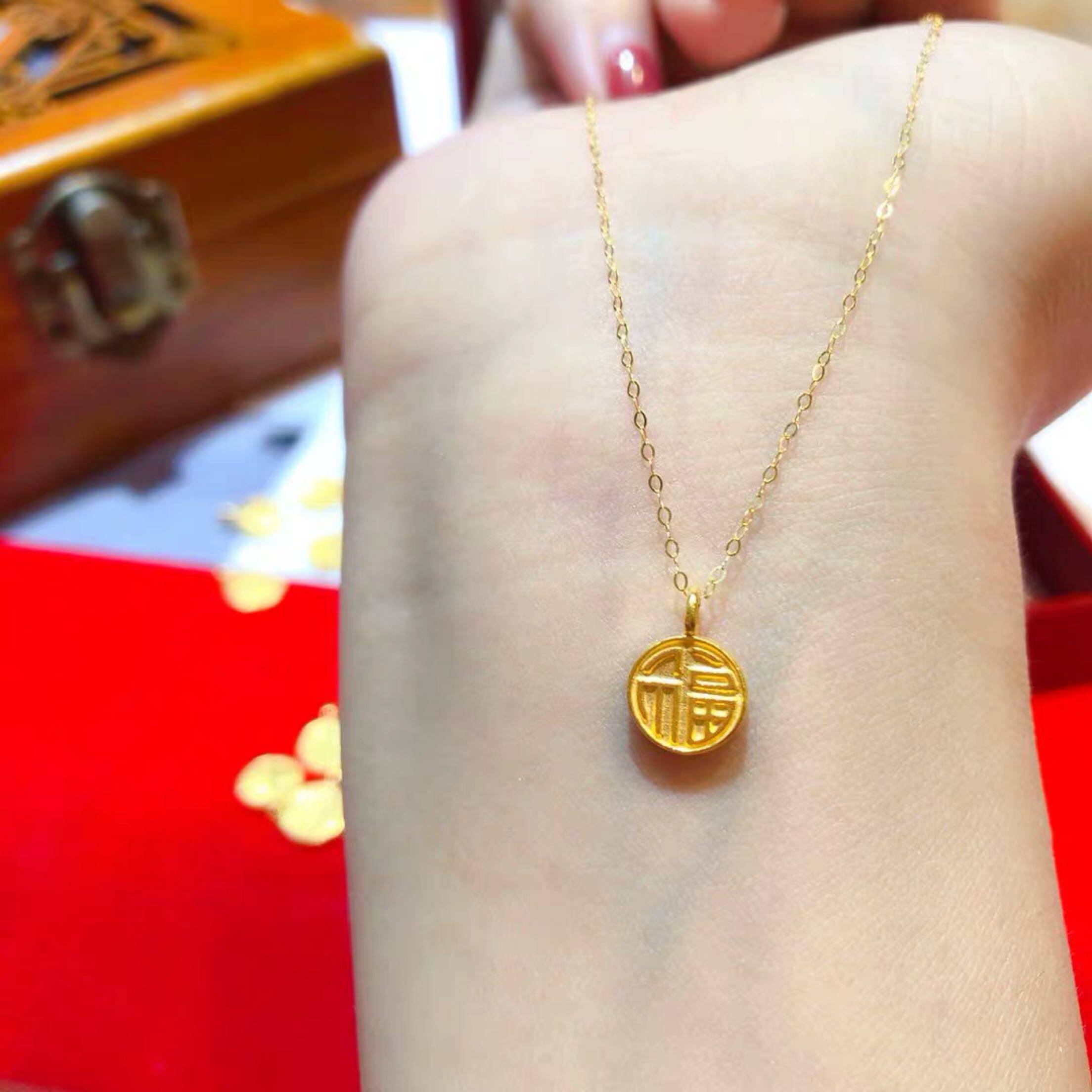 项链福牌吊坠越南沙金女仿黄金24k金福999首饰项链