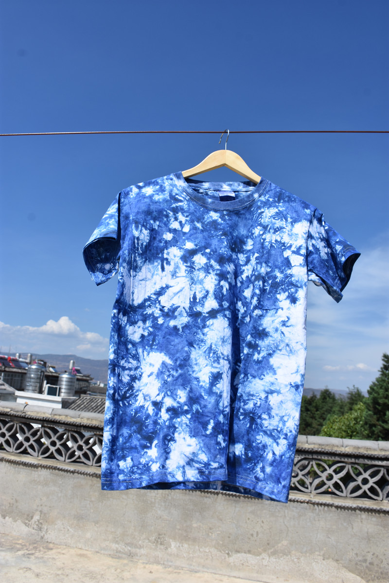 扎染男女女同大理白族手工草木染蓝短袖t恤