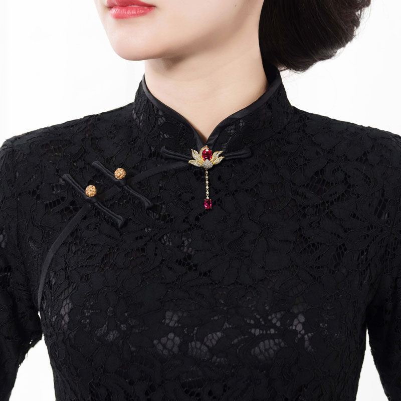 古风流苏荷花胸针高档设计旗袍胸花西装链条胸针