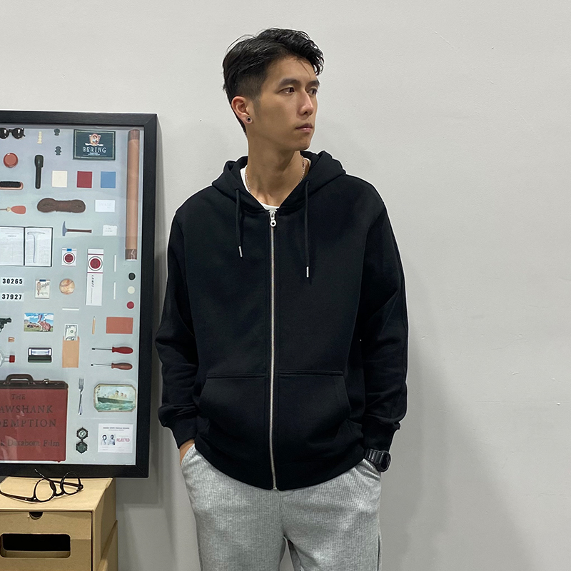 2022秋季经典简约高品质连帽开衫卫衣男外套纯棉纯色男士运动上衣