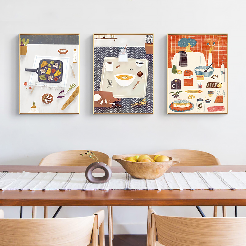 三餐四季北欧原木风饭厅厨房组合装饰画小清新文艺现代装饰画