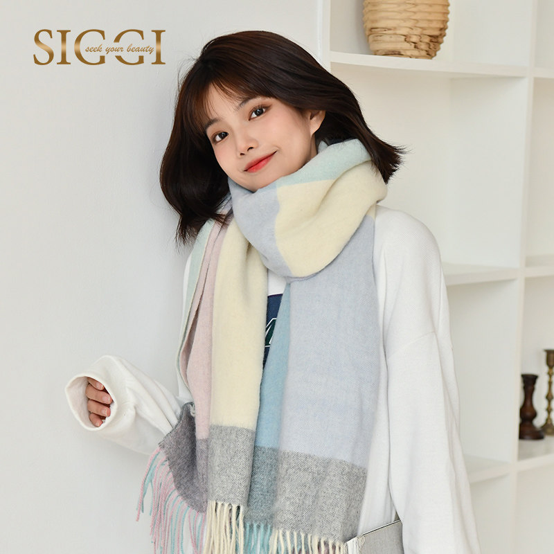 siggi羊毛围巾冬季韩版百搭保暖格子围脖加厚围巾