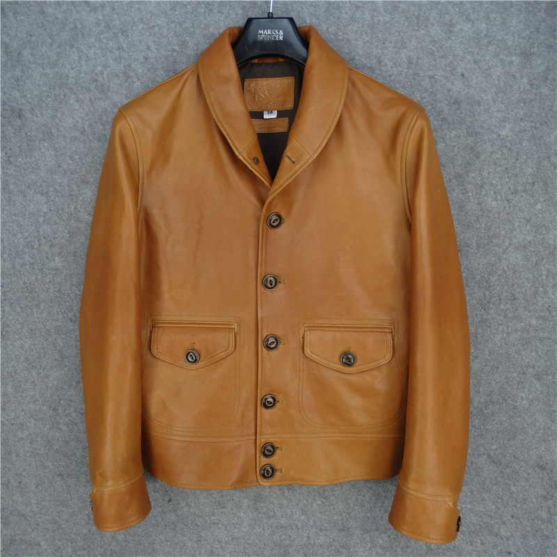 日产cossack style jacket风格哥萨克青果领校园皮夹克真皮皮衣男