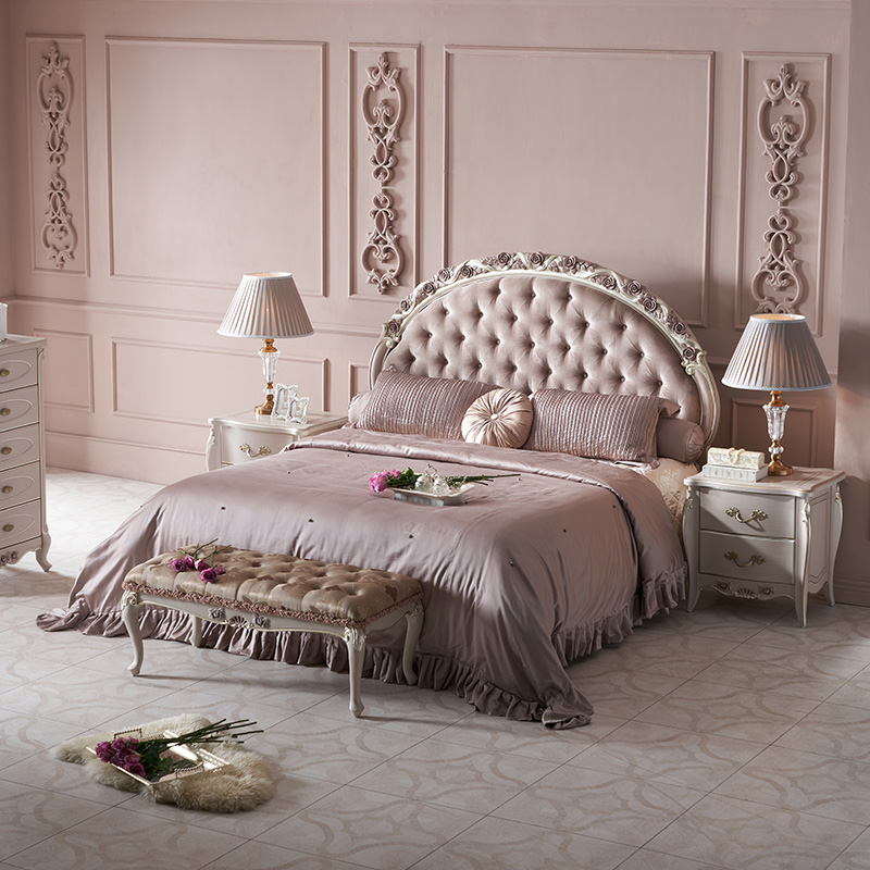 赫莎宫廷法式家具欧式复古公主高档女孩粉红色布艺床